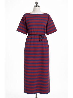 NWT Tory Burch Red and Blue Striped Maxi Dress with Waist Tie